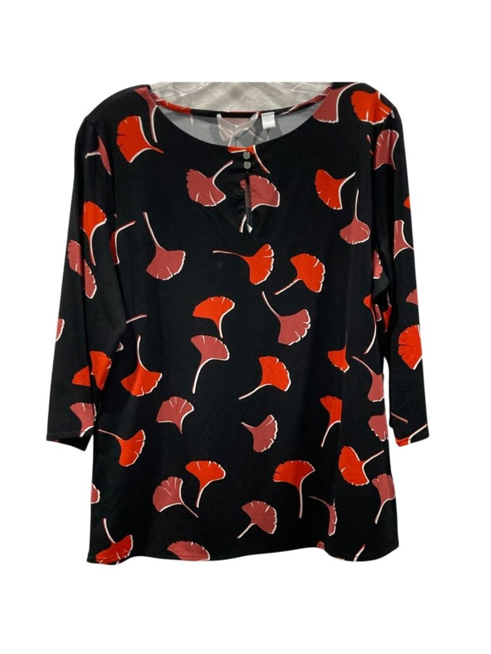 Boss Floral Blouse sz L Black Red Ginkgo Leaf Whimsygoth Career Casual Feminine